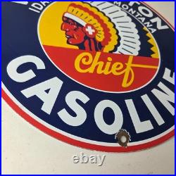 Vintage Washington Gasoline Sign Indian Chief Gas Porcelain Service Pump Sign