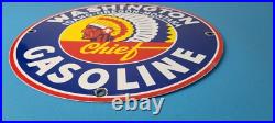 Vintage Washington Gasoline Sign Indian Chief Gas Porcelain Service Pump Sign