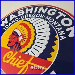 Vintage Washington Gasoline Sign Indian Chief Gas Porcelain Service Pump Sign