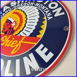 Vintage Washington Gasoline Sign Indian Chief Gas Porcelain Service Pump Sign