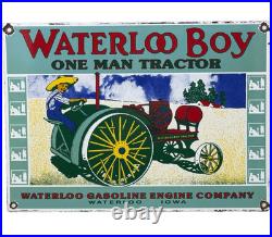 Vintage Waterloo Boy Tractors Porcelain Sign Gas Station Pump Plate Dealership