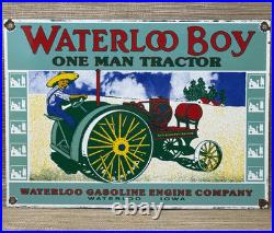 Vintage Waterloo Boy Tractors Porcelain Sign Gas Station Pump Plate Dealership