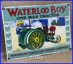 Vintage Waterloo Boy Tractors Porcelain Sign Gas Station Pump Plate Dealership