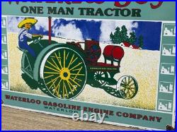 Vintage Waterloo Boy Tractors Porcelain Sign Gas Station Pump Plate Dealership