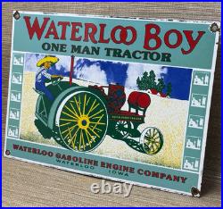Vintage Waterloo Boy Tractors Porcelain Sign Gas Station Pump Plate Dealership