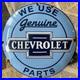 Vintage-We-Use-Genuine-Chevrolet-Parts-12-Inch-Convex-Porcelain-Enamel-Sign-01-yq