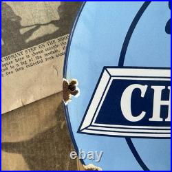 Vintage We Use Genuine Chevrolet Parts 12 Inch Convex Porcelain Enamel Sign