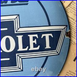 Vintage We Use Genuine Chevrolet Parts 12 Inch Convex Porcelain Enamel Sign