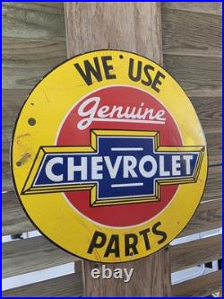Vintage We Use Genuine Chevrolet Parts Porcelain Sign 12