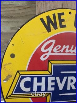 Vintage We Use Genuine Chevrolet Parts Porcelain Sign 12