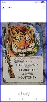 Vintage Weatherby Mark V Porcelain Sign Houston 12×8