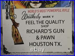 Vintage Weatherby Mark V Porcelain Sign Houston 12×8