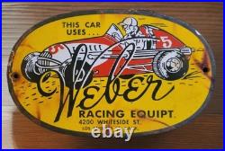 Vintage Weber Racing Equipment Porcelain Sign Los Angeles California Dealer Sign