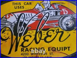 Vintage Weber Racing Equipment Porcelain Sign Los Angeles California Dealer Sign