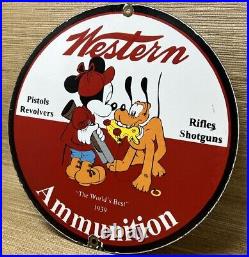 Vintage Western Porcelain Sign Ammo 12 Gauge Shells Bird Hunting Disney Mickey