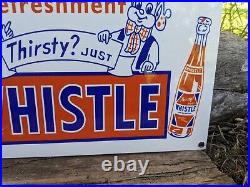 Vintage Whistle Orange Cola Soda Pop Enamel Metal Porcelain Sign 12 X 8