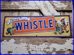 Vintage Whistle Soda Sign Old Embossed Metal Beverage Pop Cola Advertising 27