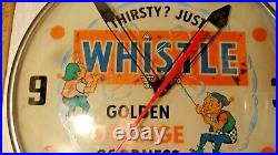 Vintage Whistle advertising clock sign-rare version with 2 elves