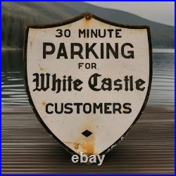 Vintage White Castle Porcelain Sign Buy Them By Sack Hamburger Krystal 12 X 10