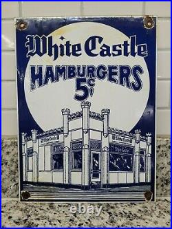Vintage White Castle Porcelain Sign Hamburger Drive Thru Fast Food Fries Gas Oil