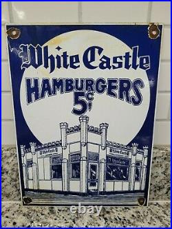 Vintage White Castle Porcelain Sign Hamburger Drive Thru Fast Food Fries Gas Oil