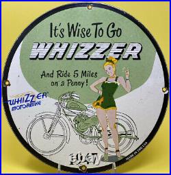 Vintage Whizzer Motor Bike Porcelain Sign Sales Service Dealership Gas Oil