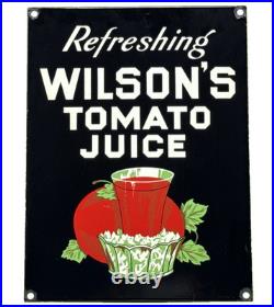 Vintage Wilson's Tomato Juice Porcelain Sign Fast Food Gas Station Grocery Store