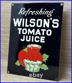 Vintage Wilson's Tomato Juice Porcelain Sign Fast Food Gas Station Grocery Store