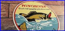 Vintage Winchester Porcelain Fishing Tackle Rods Reels Lure Service Gas Sign