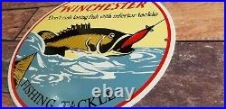 Vintage Winchester Porcelain Fishing Tackle Rods Reels Lure Service Gas Sign
