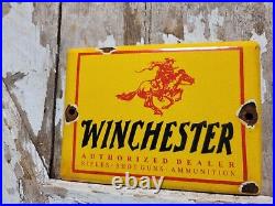 Vintage Winchester Porcelain Sign Ammunition Dealer Gun Firearm Pistol Hunting