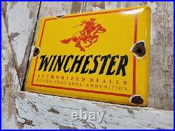 Vintage Winchester Porcelain Sign Ammunition Dealer Gun Firearm Pistol Hunting