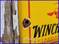 Vintage Winchester Porcelain Sign Ammunition Dealer Gun Firearm Pistol Hunting