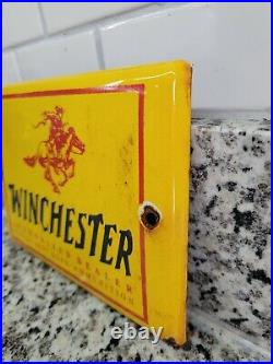 Vintage Winchester Porcelain Sign Authorized Dealer Gun Firearm Pistol Gas Oil