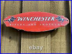 Vintage Winchester Porcelain Sign Door Plaque USA Oil Gas Station Rifle Shotgun