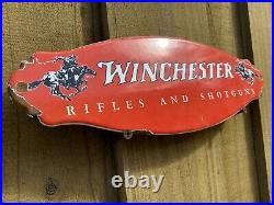 Vintage Winchester Porcelain Sign Door Plaque USA Oil Gas Station Rifle Shotgun