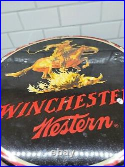 Vintage Winchester Porcelain Sign Guns Firearm Rifle Ammunition Cowboy Gas Oil