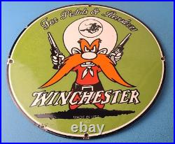 Vintage Winchester Porcelain Sign Mustache Rifles Firearms Gas Pump Sign