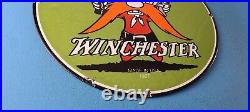 Vintage Winchester Porcelain Sign Mustache Rifles Firearms Gas Pump Sign