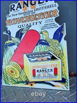 Vintage Winchester Porcelain Sign Ranger Gun Rifle Ammunition Hunting Gas Oil