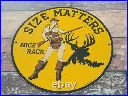 Vintage Winchester Porcelain Size Matters Deer Hunting Service Pump Plate Sign