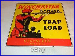 Vintage Winchester Ranger Trap Load 23 Porcelain Metal Ammo Bullet Gun Gas Sign
