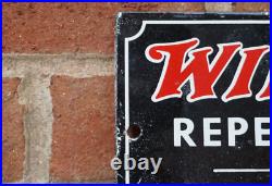 Vintage Winchester Repeating Rifles Sold Repair Dealer Porcelain Metal Sign Rare