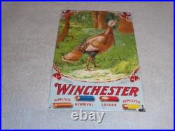 Vintage Winchester Shotgun Shells Turkey Hunting 1' Porcelain Metal Gas Oil Sign Vintage Winchester Shotgun Shells Turkey Hunting 1' Porcelain Metal Gas Oil Sign