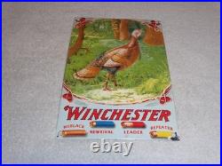 Vintage Winchester Shotgun Shells Turkey Hunting 1' Porcelain Metal Gas Oil Sign Vintage Winchester Shotgun Shells Turkey Hunting 1' Porcelain Metal Gas Oil Sign