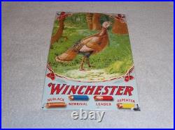 Vintage Winchester Shotgun Shells Turkey Hunting 1' Porcelain Metal Gas Oil Sign Vintage Winchester Shotgun Shells Turkey Hunting 1' Porcelain Metal Gas Oil Sign