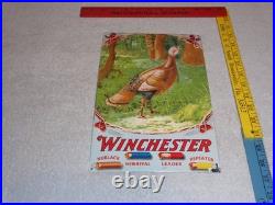 Vintage Winchester Shotgun Shells Turkey Hunting 1' Porcelain Metal Gas Oil Sign Vintage Winchester Shotgun Shells Turkey Hunting 1' Porcelain Metal Gas Oil Sign