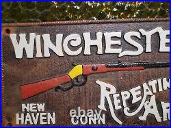 Vintage Winchester Sign Old Cast Iron Firearm Gun Ammo Advertising Gas Oil Hunt