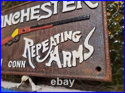 Vintage Winchester Sign Old Cast Iron Firearm Gun Ammo Advertising Gas Oil Hunt