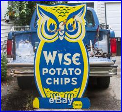 Vintage Wise Potato Chips Owl Sign 5 1/2' LARGE Masonite Old 1950s General Store